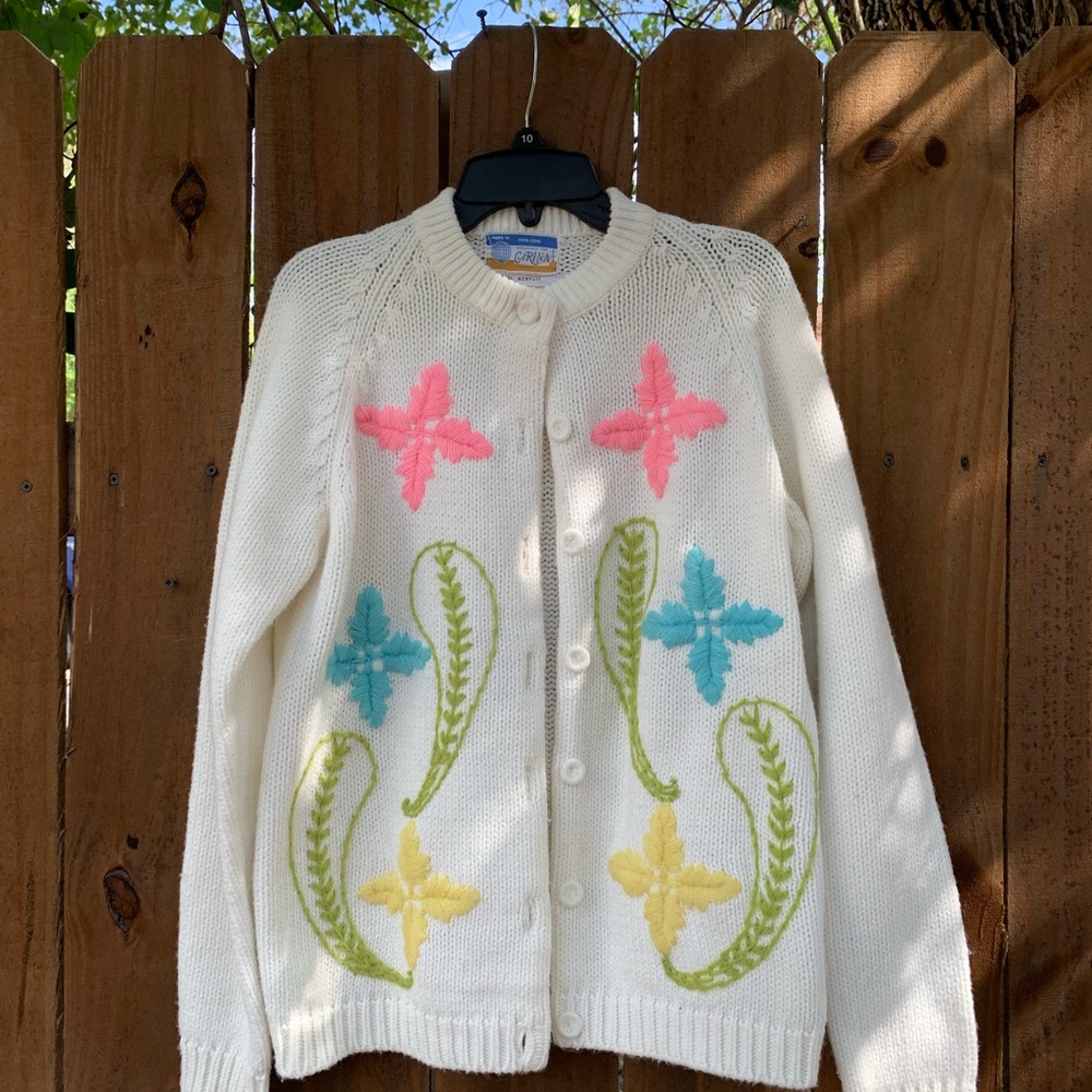 70s Vintage Carina beige cardigan sweater size M RN27326.